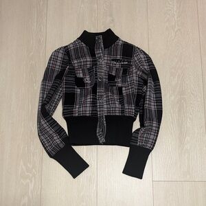 3/$10 Y2K Plaid Bomber Jacket in Black and Gray